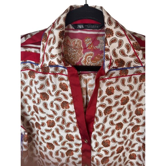 Zara XS Paisley Print Button-Up Blouse - Picture 3 of 12